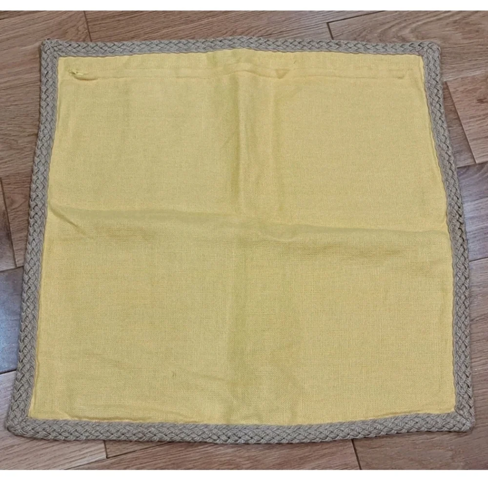 Pottery Barn Yellow Linen Jute Braid Trim Pillow Cover 20x20 (1)